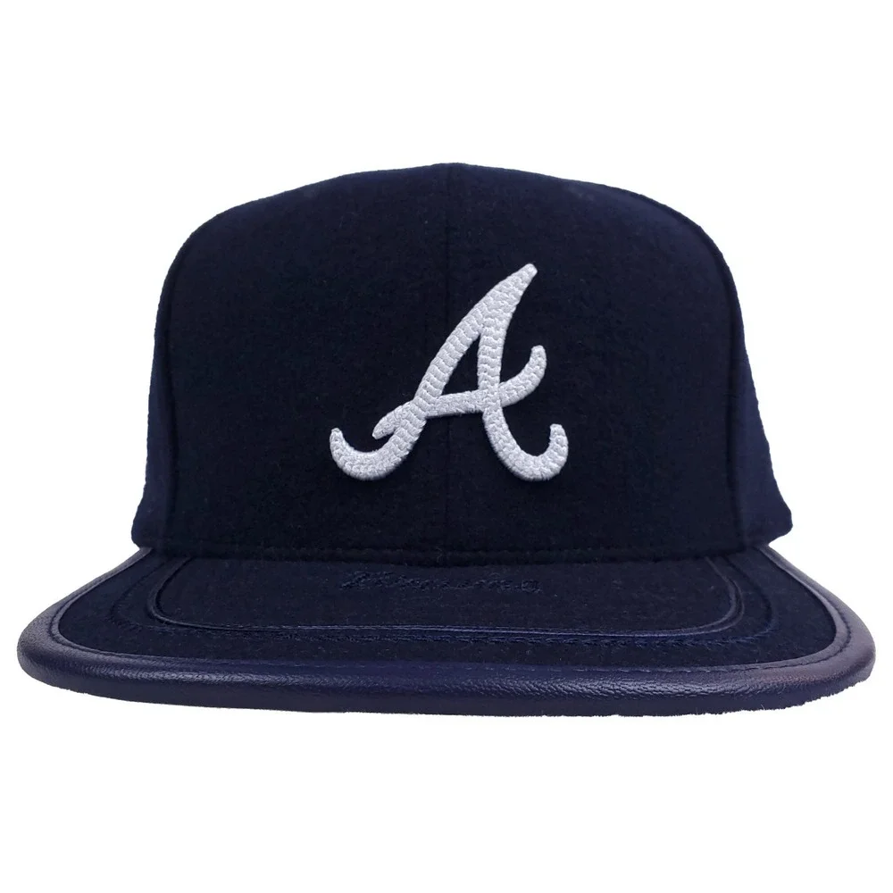 Atlanta Braves Mitchell &‎ Ness MLB Snapback Hat Cap 3D Logo Navy Wool NWT